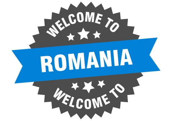 Знак Румунії. Ласкаво просимо до синьої наклейки в Румунії — стоковий вектор