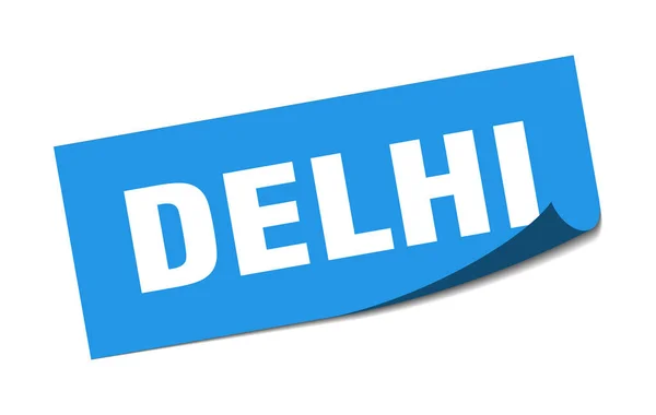 Delhi sticker. Delhi blauwe vierkante peeler teken — Stockvector