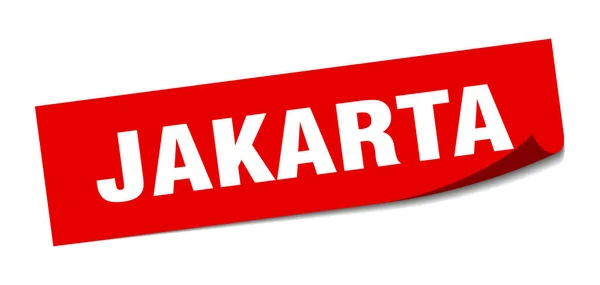 Αυτοκόλλητο Τζακάρτα. Τζακάρτα κόκκινο τετράγωνο σήμα αποφλοιωτή — Διανυσματικό Αρχείο