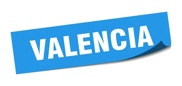 Valencia sticker. Valencia blue square peeler sign — Stock Vector