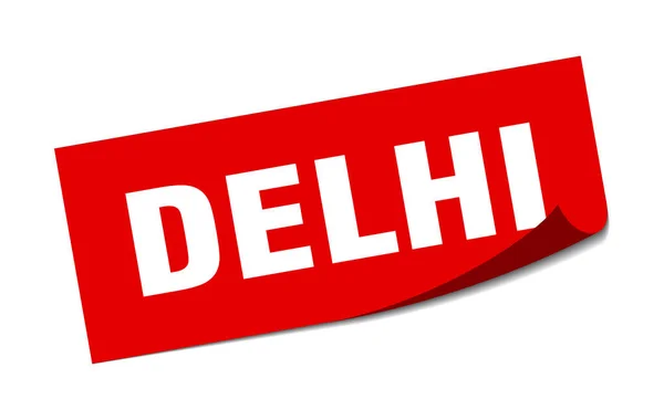 Adesivo de Delhi. Deli vermelho quadrado descascador sinal — Vetor de Stock