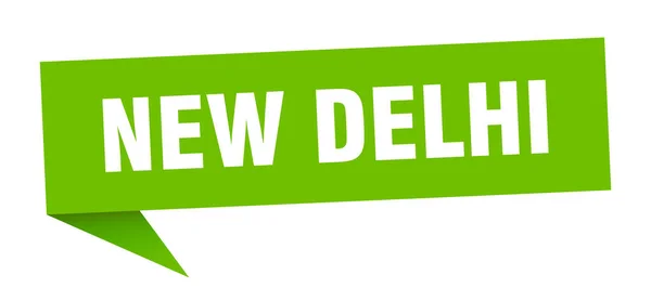 Etiqueta de Nova Deli. Sinal verde do ponteiro do sinal de Nova Deli — Vetor de Stock