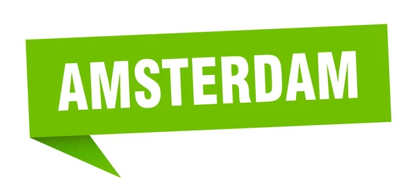 Amsterdam sticker. Groene Amsterdam wegwijzer wegwijzer — Stockvector