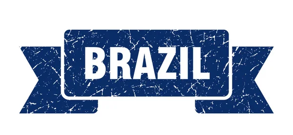 Бразильська стрічка. Blue Brazil grunge band sign — стоковий вектор