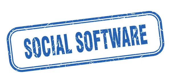 ソーシャルソフトウェアのスタンプソーシャルソフトウェア広場グランジブルーの看板 — ストックベクタ