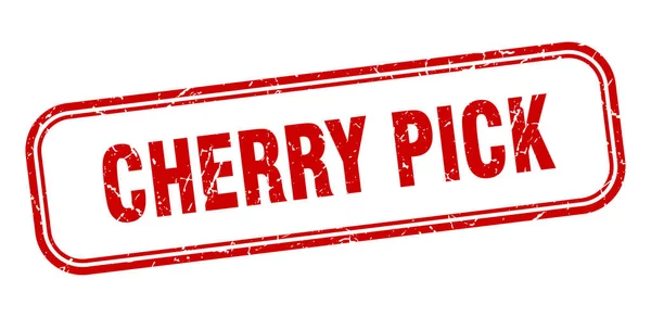 Carimbo de cereja. cherry pick quadrado grunge sinal vermelho — Vetor de Stock