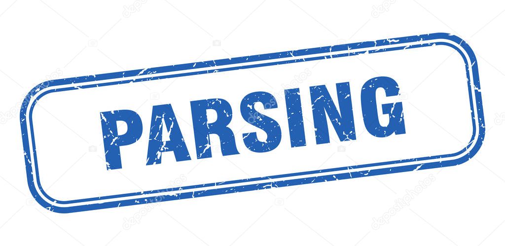parsing stamp. parsing square grunge blue sign