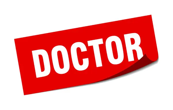 Αυτοκόλλητο γιατρού. Γιατρός τετράγωνο σημάδι. Γιατρός. αποφλοιωτής — Διανυσματικό Αρχείο