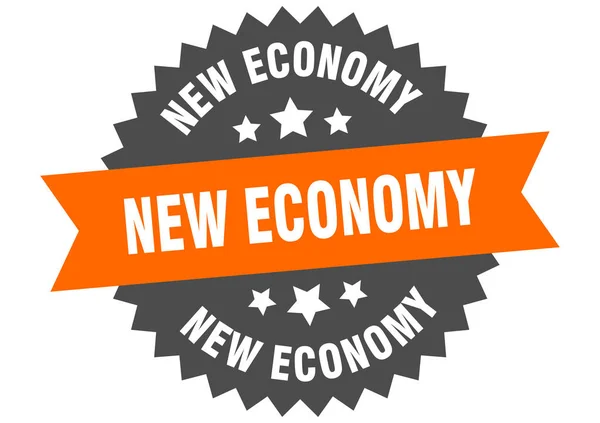 Signo de nueva economía. etiqueta de banda circular nueva economía. etiqueta engomada nueva economía redonda — Archivo Imágenes Vectoriales