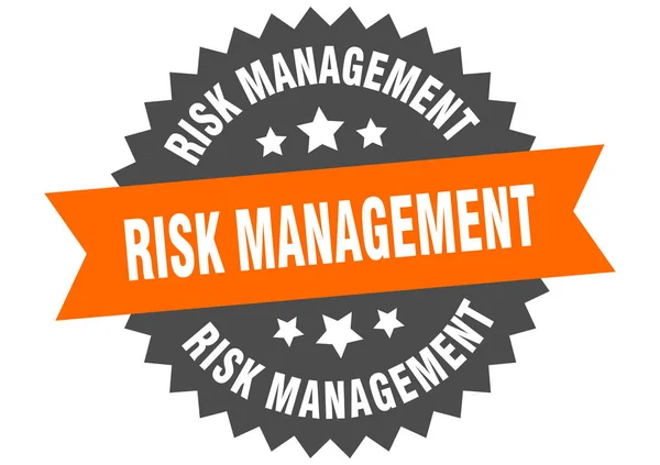 Sinal de gestão de risco. Rótulo circular de gestão de riscos. autocolante de gestão de risco redondo —  Vetores de Stock