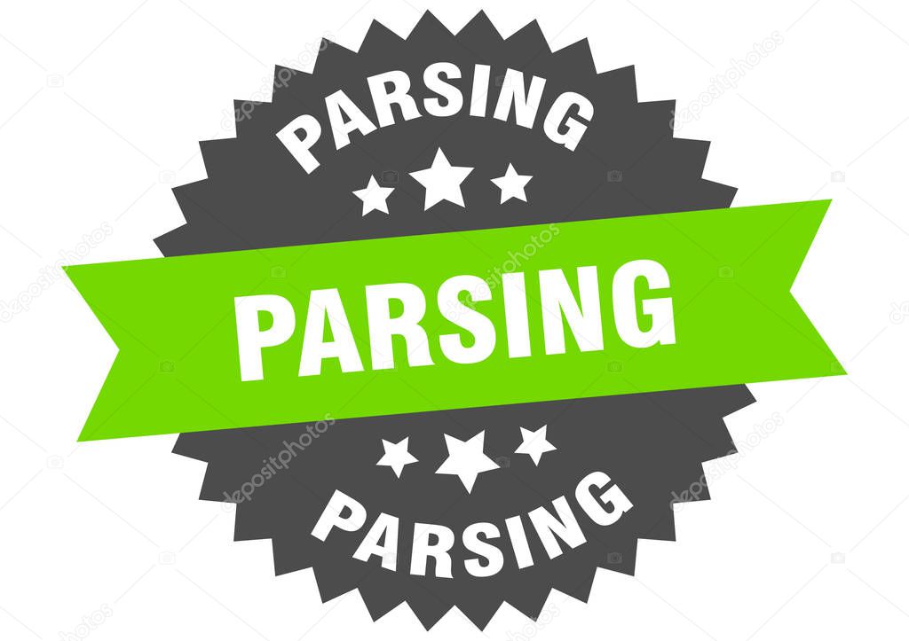 parsing sign. parsing circular band label. round parsing sticker