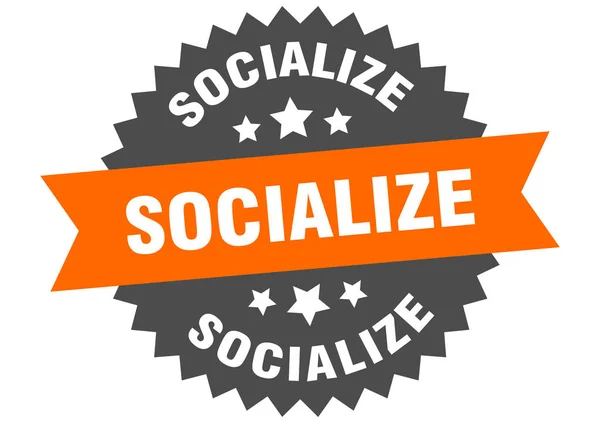 Socializar o signo. socializar etiqueta banda circular. rodada socializar adesivo —  Vetores de Stock