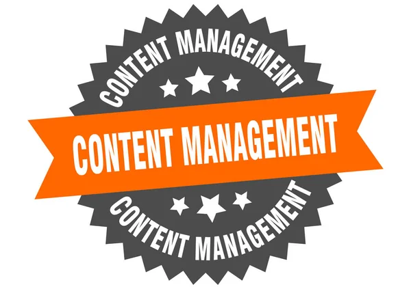 Content management teken. content management circulaire band label. ronde sticker voor contentbeheer — Stockvector