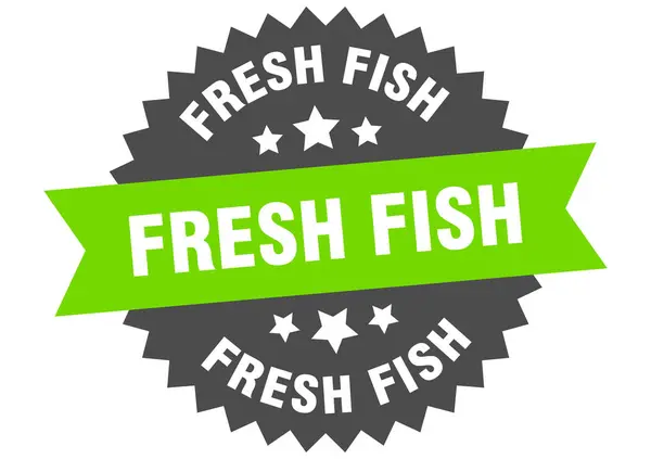 Segno di pesce fresco. etichetta a fascia circolare di pesce fresco. adesivo pesce fresco rotondo — Vettoriale Stock