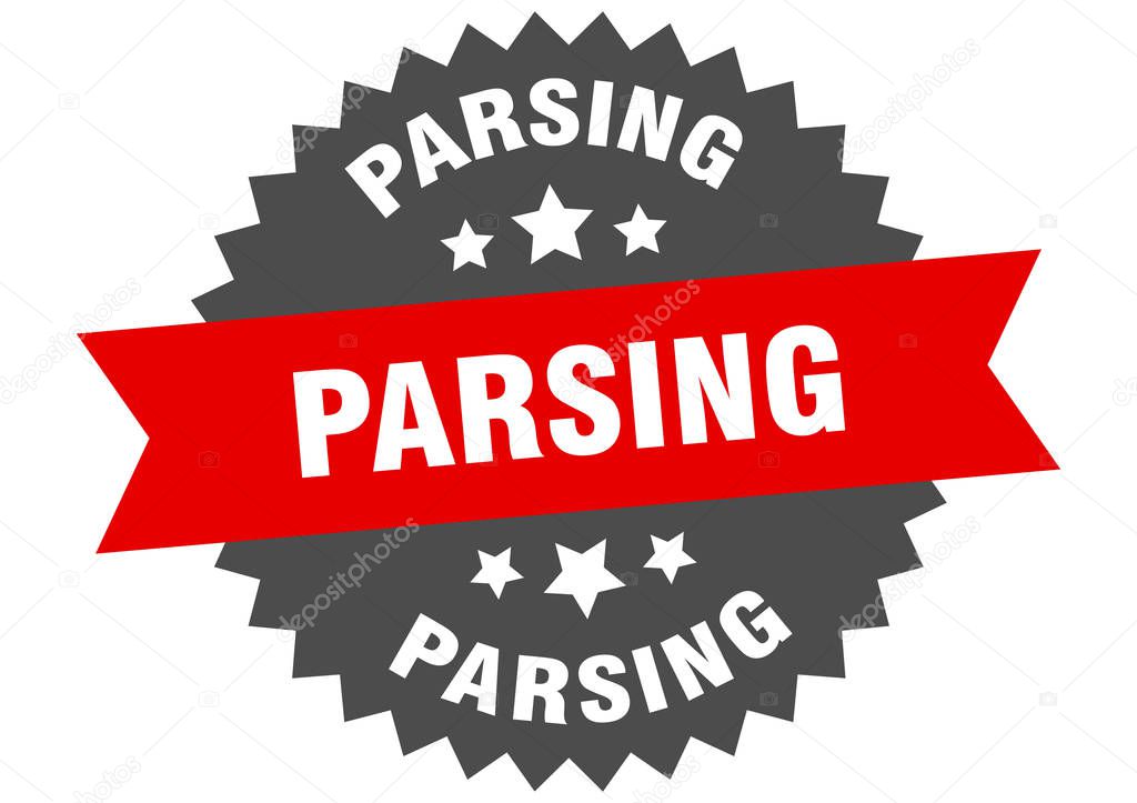 parsing sign. parsing circular band label. round parsing sticker