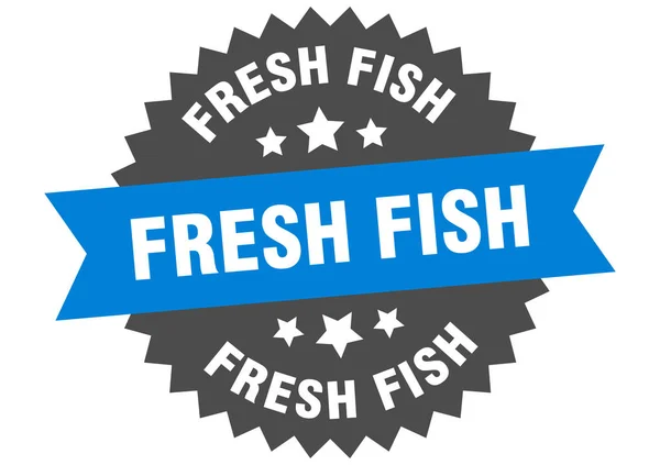 Segno di pesce fresco. etichetta a fascia circolare di pesce fresco. adesivo pesce fresco rotondo — Vettoriale Stock