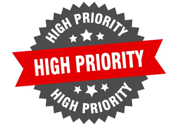 Segno di alta priorità. etichetta circolare ad alta priorità. adesivo rotondo ad alta priorità — Vettoriale Stock