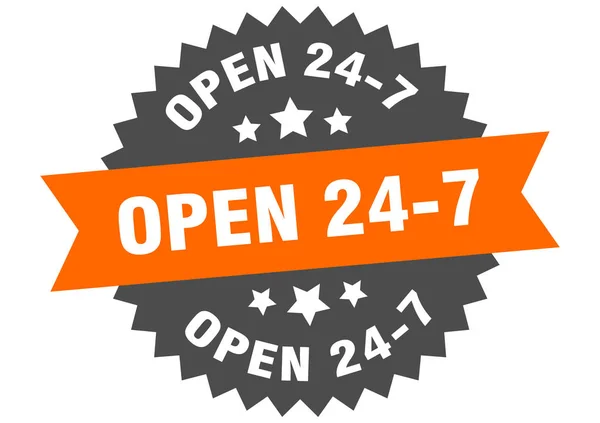 Open 24 7 sign. open 24 7 circular band label. round open 24 7 sticker — Stock Vector