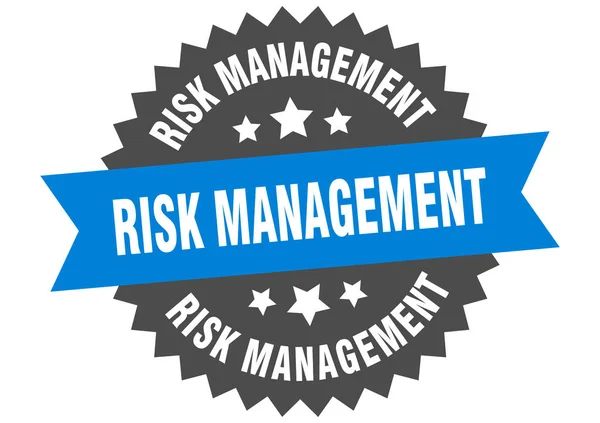 Sinal de gestão de risco. Rótulo circular de gestão de riscos. autocolante de gestão de risco redondo —  Vetores de Stock