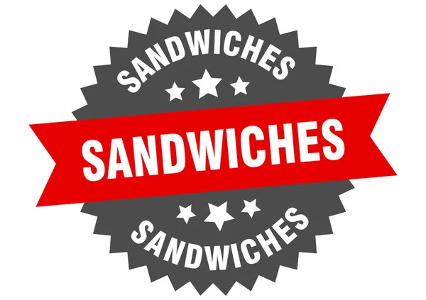 Podpis se sendviči. sendviče s kruhovým štítkem. kulatá nálepka na sendviče — Stockový vektor