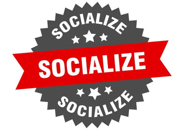 Znamení socializace. socializovat kruhový label. kolo socializovat nálepku — Stockový vektor