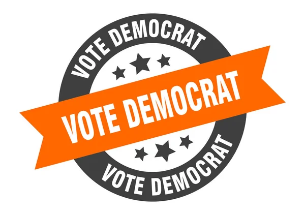 Ψηφίστε δημοκράτη. ψηφίστε δημοκρατικό στρογγυλό αυτοκόλλητο κορδέλα. ψήφος δημοκράτης — Διανυσματικό Αρχείο