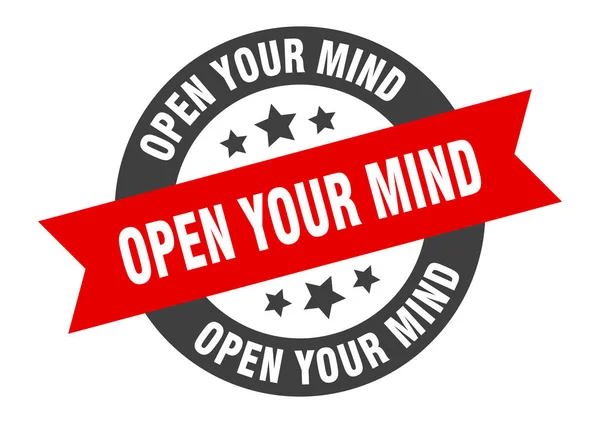 Otwórz swój znak umysłu. Otwórz swój umysł wokół naklejki z wstążką. Otwórz swój znacznik umysłu. — Wektor stockowy