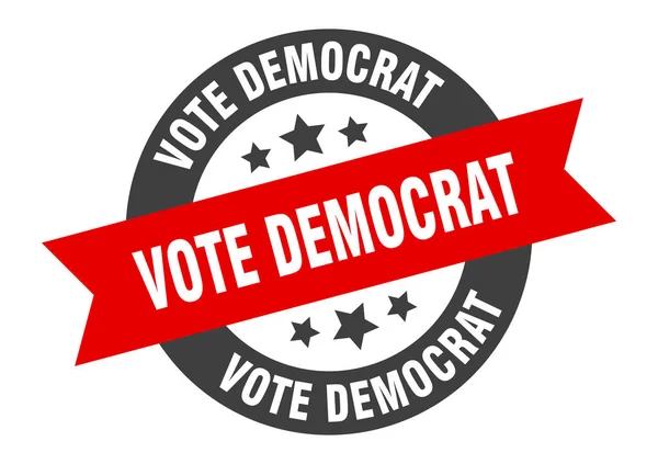 Ψηφίστε δημοκράτη. ψηφίστε δημοκρατικό στρογγυλό αυτοκόλλητο κορδέλα. ψήφος δημοκράτης — Διανυσματικό Αρχείο