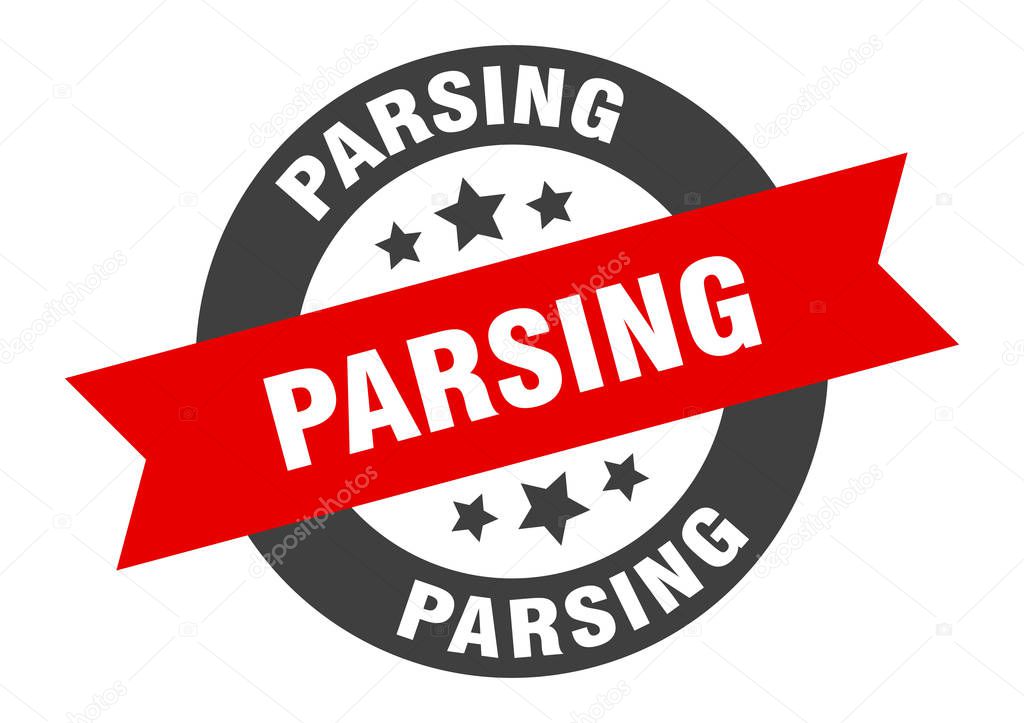 parsing sign. parsing round ribbon sticker. parsing tag