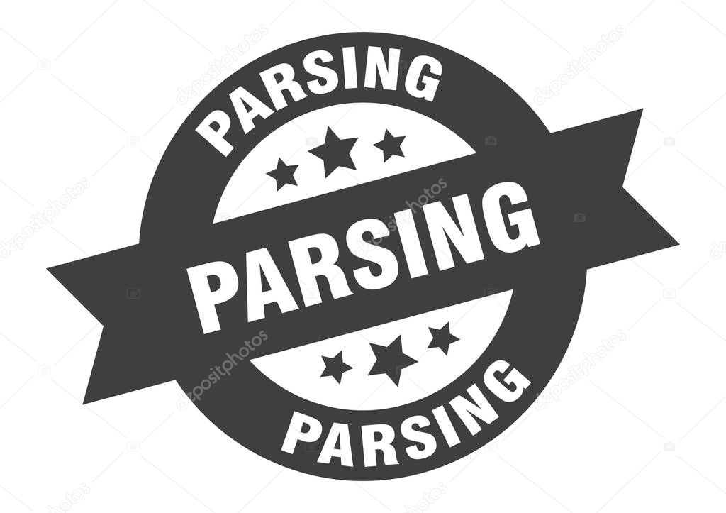 parsing sign. parsing round ribbon sticker. parsing tag