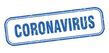 Coronavirus pulu. Coronavirus kare grunge mavi işareti. Coronavirus etiketi