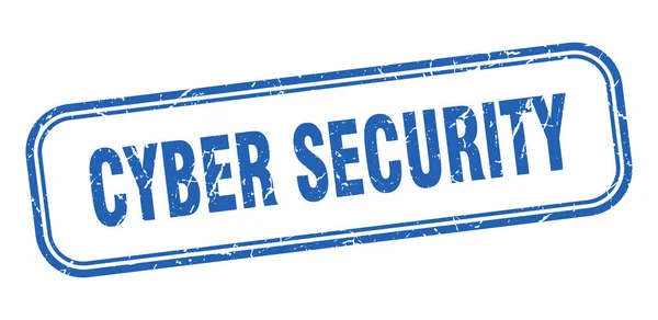 Timbre de cybersécurité. cyber sécurité carré grunge signe bleu. étiquette de cybersécurité — Image vectorielle