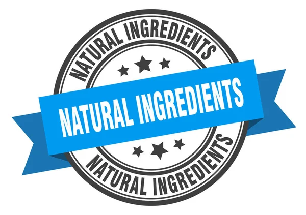 Kennzeichnung natürlicher Inhaltsstoffe. Natürliche Inhaltsstoffe runden das Band ab. Stempel mit natürlichen Zutaten — Stockvektor