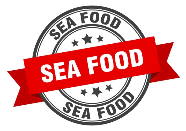 Sea food label. sea foodround band sign. sea food stamp — Stock Vector