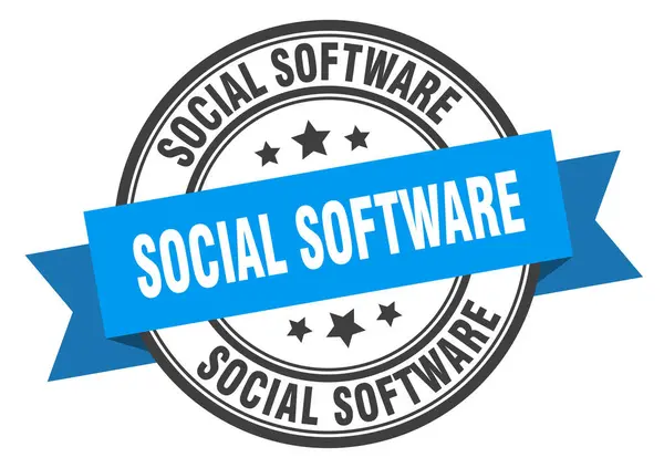Etiqueta de software social. sinal de banda redonda de software social. carimbo de software social —  Vetores de Stock
