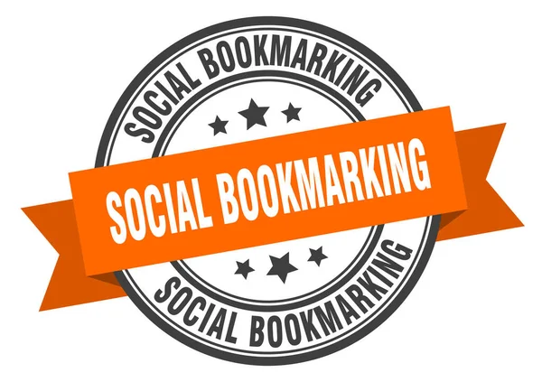 Social bookmarking label. social bookmarkinground band teken. sociale bladwijzer stempel — Stockvector