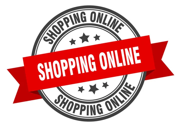 Shopping Online-Label. Shopping-Online- und Band-Zeichen. Online-Briefmarke einkaufen — Stockvektor