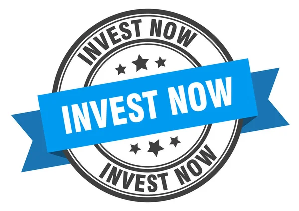 Investeer nu label. investeer nu rond band teken. investeer nu stempel — Stockvector