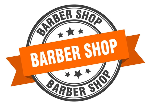 Etiqueta de barbería. señal de banda de barbería shopround. sello de barbería — Vector de stock