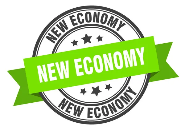 Etiqueta de nueva economía. nuevo signo de banda económica redonda. sello de nueva economía — Archivo Imágenes Vectoriales