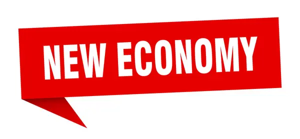 ニュー・エコノミー・スピーチ・バブル新しい経済のリボンサインです新しい経済の旗 — ストックベクタ