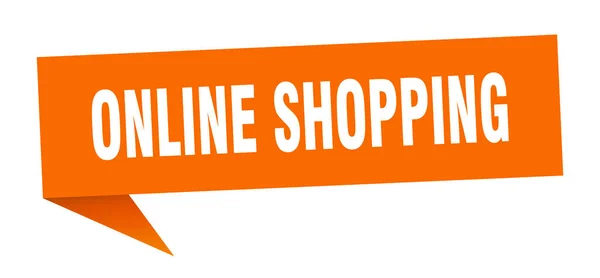 Bolla discorso shopping online. segno del nastro dello shopping online. banner per lo shopping online — Vettoriale Stock