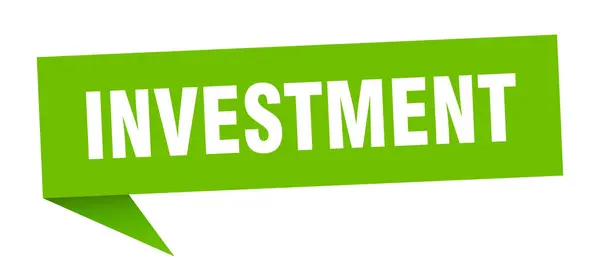 Bolha discurso de investimento. sinal de fita de investimento. banner de investimento —  Vetores de Stock