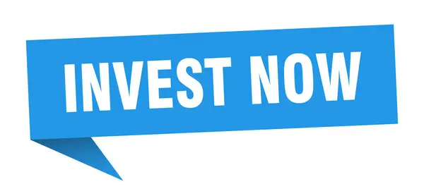 Investeer nu spraakzeepbel. investeer nu lint teken. investeer nu banner — Stockvector