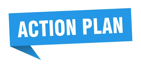Φούσκα ομιλία σχέδιο δράσης. Σχέδιο δράσης με κορδέλα. πανό σχεδίου δράσης — Διανυσματικό Αρχείο