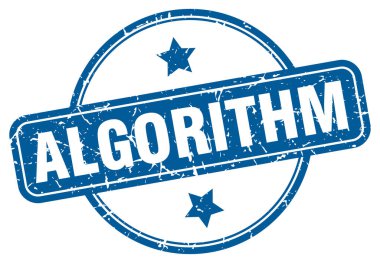 Algoritma damgası. Algoritma yuvarlak grunge işareti. algoritma
