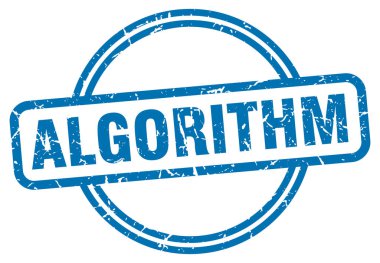 Algoritma damgası. Algoritma yuvarlak grunge işareti. algoritma