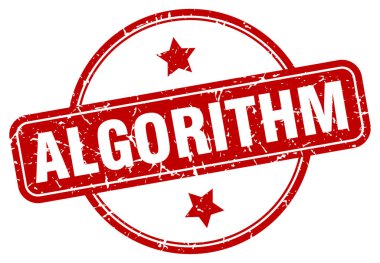 Algoritma damgası. Algoritma yuvarlak grunge işareti. algoritma