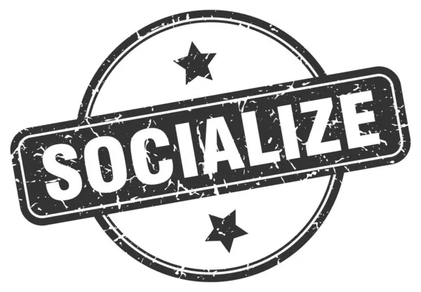 Socializar o selo. socialize o sinal redondo do grunge do vintage. socializar — Vetor de Stock