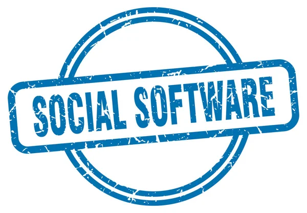 Timbre de logiciel social. logiciel social rond vintage grunge signe. logiciels sociaux — Image vectorielle
